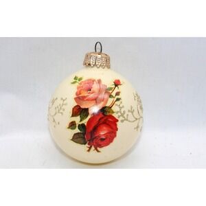 VTG Blown Glass Christmas Ornament Roses & Gold Glitter West Germany 2.5"